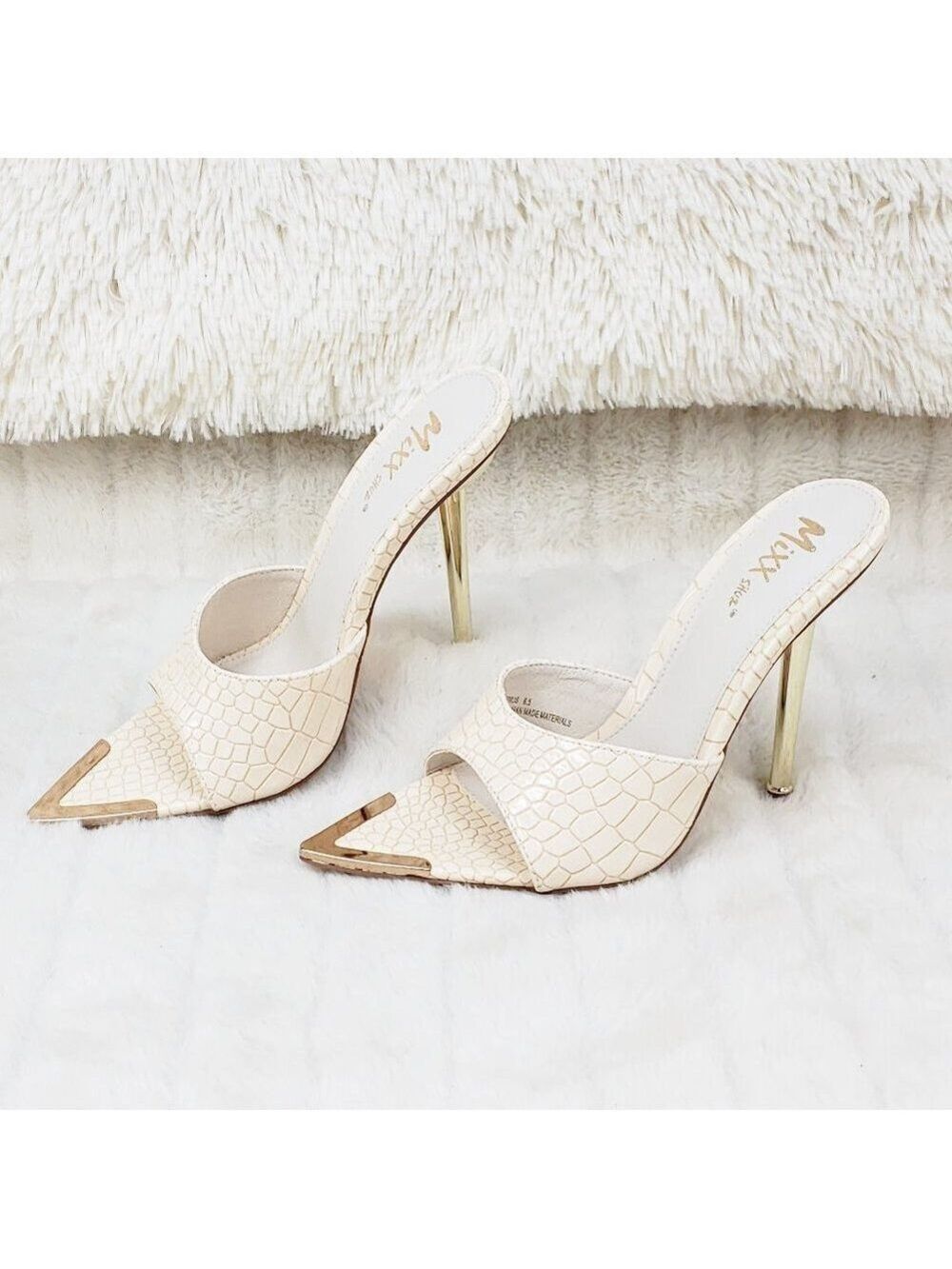 Venous Nude Slip On Pointy Toe High Heel Slides Brand New